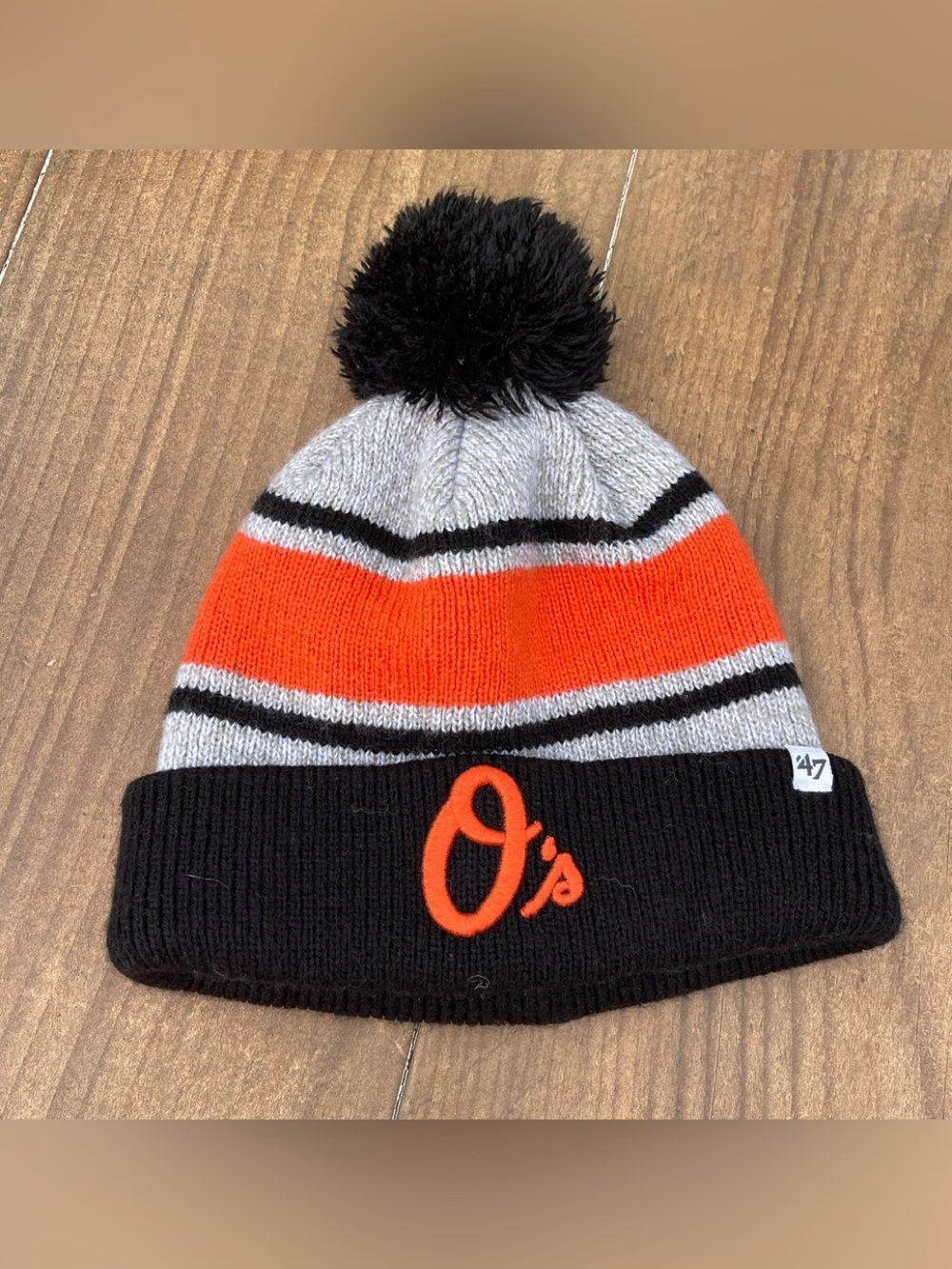 47 Brand Baltimore Orioles Black Orange Gray Pom Pom Beanie